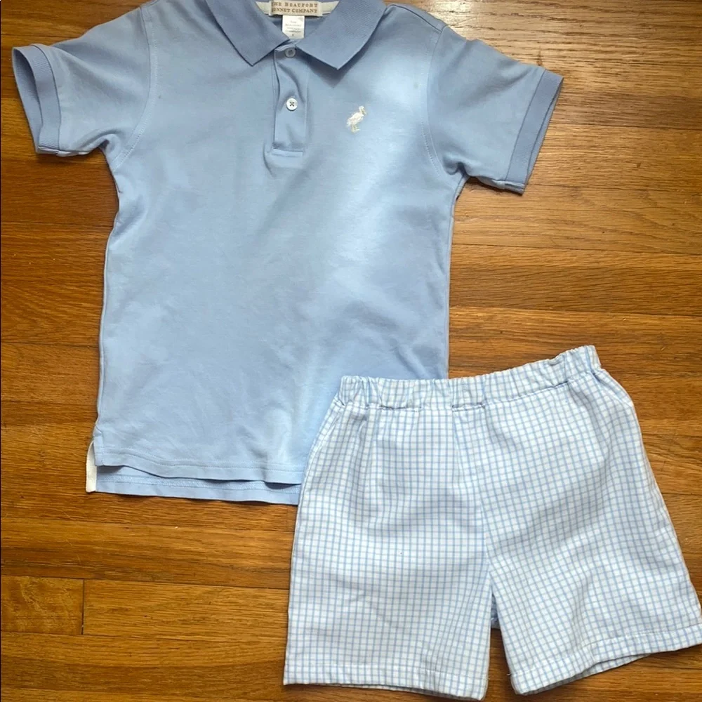 Beaufort Bonnet Company blue polo and plaid pull on shorts 6 - Picture 1 of 6